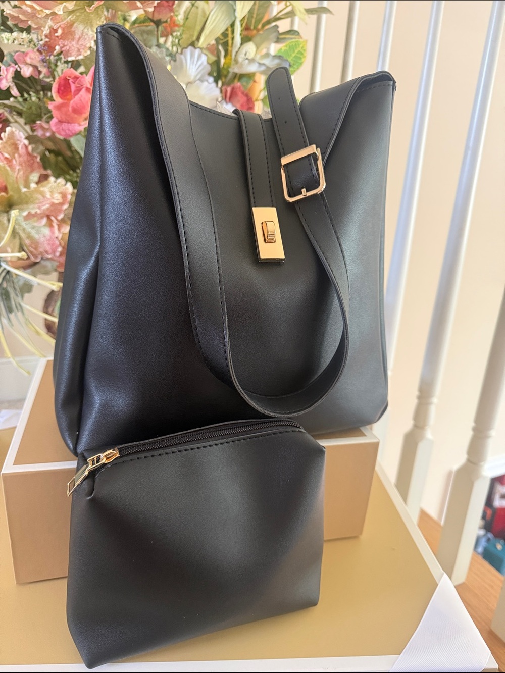 Brand New Set Tote and Pouches 11x11 Soft Leather
